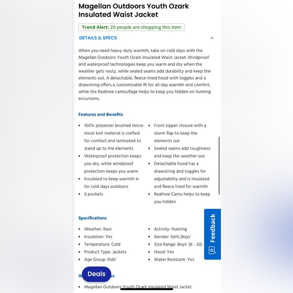 Magellan Youth Medium Camo Coat - Picture 7 of 7